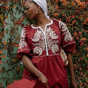 by Anthropologie cotton embroidered dress